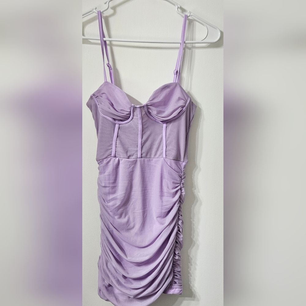 purple Bodycon Dress sexy mesh sheer spaghetti strap Corset Lingerie Women's Xs